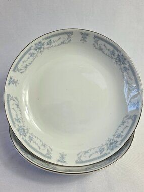 TWO Sheffield Blue Whisper Fruit Bowls White with Blue Flowers and Leaves